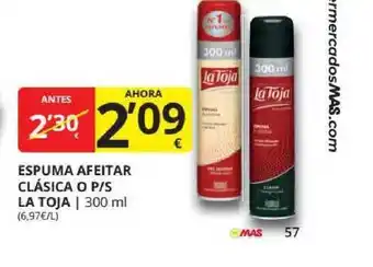 Supermercados MAS La Toja Espuma Afeitar Clásica O P-s 300ml oferta