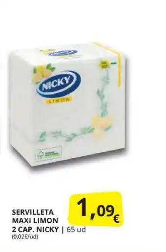 Supermercados MAS Nicky Servilleta Maxi Limon 2 Cap. 65ud oferta