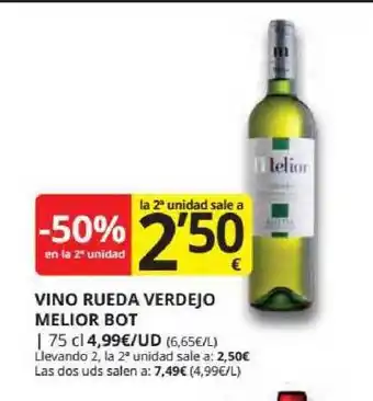 Supermercados MAS Vino Rueda Verdejo Melior Bot 75cl oferta