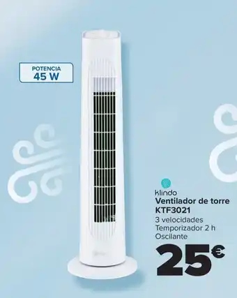 Carrefour KLINDOR Ventilador de torre KTF3021 oferta
