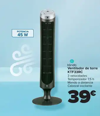 Carrefour KLINDO Ventilador de torre KTF33RC oferta