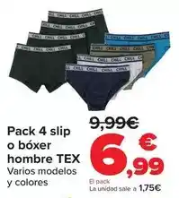 Carrefour Tex - pack 4 slip o bóxer hombre oferta