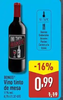 ALDI Bonus - vino tinto de mesa oferta