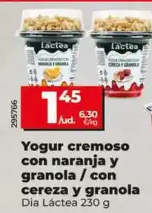 Dia Dia lactea - yogur cremoso con naranja y granola / con cereza y granola oferta