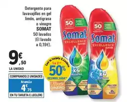 E.Leclerc Somat - detergente para lavavajillas en gel limón, antigrasa o vinagre oferta