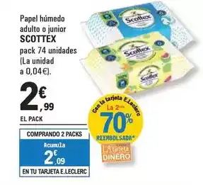 E.Leclerc Scottex - papel húmedo adulto o junior oferta
