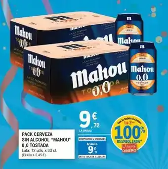 E.Leclerc Mahou - pack cerveza sin alcohol 0,0 tostada oferta