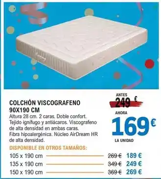 E.Leclerc Confort - colchon viscografeno 90x190 cm oferta