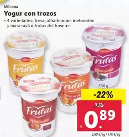 Lidl Milbona - yogur con trozos oferta
