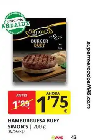 Supermercados MAS Simon's Hamburguesa Buey 200g oferta
