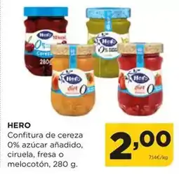 Alimerka Hero - confitura de cereza 0% azucar anadido, ciruela, fresa o melocoton oferta