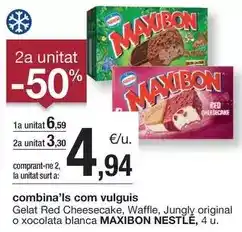 BonpreuEsclat Nestlé - gelat red cheesecake, waffle, jungly original o xocolata blanca maxibon oferta