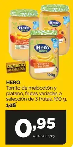 Alimerka Hero - tarrito de melocoton y platano, frutas variadas o seleccion de 3 frutas oferta