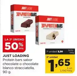 Alimerka Just loading - protein bars sabor chocolate o chocolate blanco stracciatella oferta