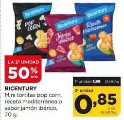 Alimerka Bicentury - mini tortitas pop corn, receta mediterránea o sabor jamón ibérico oferta
