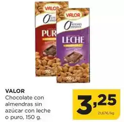Alimerka Valor - chocolate con almendras sin azucar con leche o puro oferta