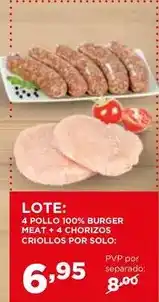 Alimerka Solo - 4 pollo 100% burger meat + 4 chorizos criollos por oferta