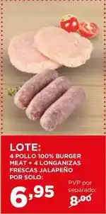 Alimerka Solo - 4 pollo 100% burger meat 4 longanizas frescas jalapeño oferta