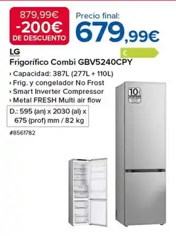 Costco Lg - frigorífico combi gbv5240cpy oferta