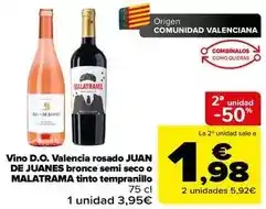 Carrefour Origen - vino d.o. valencia rosado juan de juanes bronze semi seco o malatrama tinto tempranillo oferta