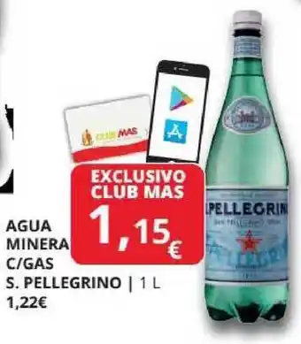 Supermercados MAS Agua Mineral C-gas S. Pellegrino 1L oferta
