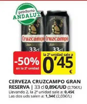 Supermercados MAS Cerveza Cruzcampo Gran Reserva 33cl oferta