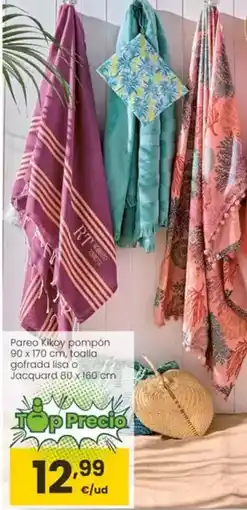 Eroski Pareo kikoy pompón, toalla gofrada lisa o jacquard oferta
