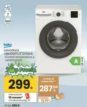 Eroski Beko - lavadora vbm3wfu37213wa oferta