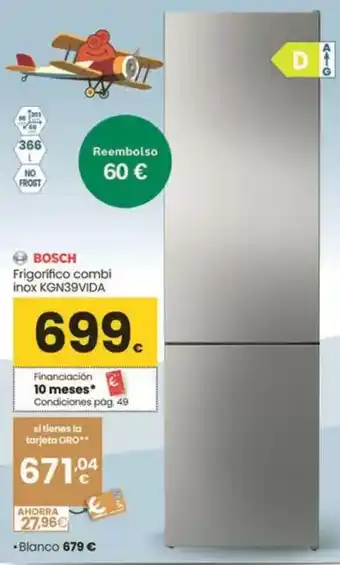 Eroski Bosch - frigorífico combi inox kgn39vida oferta