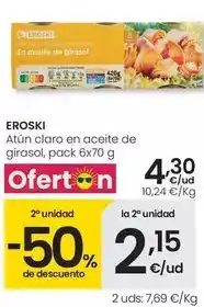 Eroski Eroski - atun claro en aceite de girasol oferta