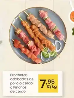 Eroski Brochetas adobadas de pollo o cerdo o pinchos de cerdo oferta