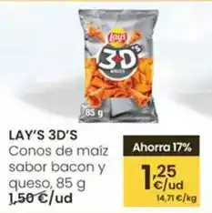 Eroski Lay's 3d's - conos de maiz sabor bacon y queso oferta