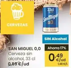 Eroski San miguel - 0,0 cerveza sin alcohol oferta