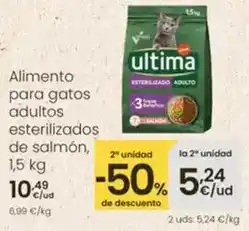 Eroski Última - alimento para gatos adultos esterilizados de salmon oferta
