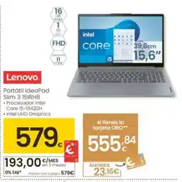 Eroski Lenovo - portatil ideapad slim 3 15irh8 oferta
