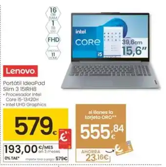 Eroski Lenovo - portatil ideapad slim 3 15irh8 oferta