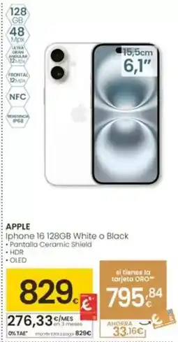 Eroski Apple - iphone 16 128gb white o black oferta