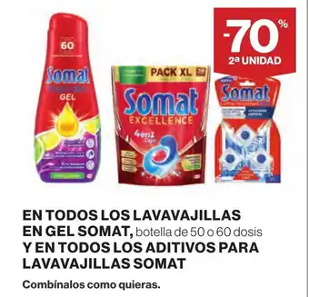 Supercor SOMAT En todos los lavavajillas en gel somat, botella de 50 o 60 dosis y en todos los aditivos para lavavajillas oferta