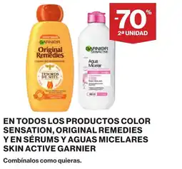 Supercor GARNIER En todos los productos color sensation, original remedies y en sérums y aguas micelares skin active oferta