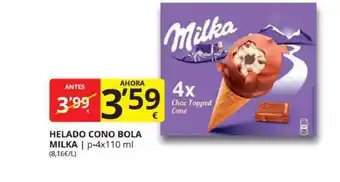 Supermercados MAS Helado Cono Bola Milka 4 x 110ml oferta