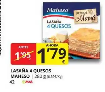 Supermercados MAS Lasaña 4 Quesos Maheso 280g oferta