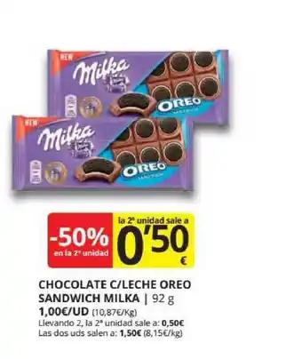 Supermercados MAS Chocolate C-leche Oreo Sandwich Milka 92g oferta