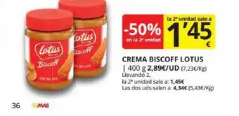 Supermercados MAS Crema Biscoff Lotus 400g oferta