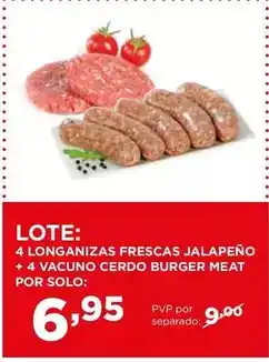 Alimerka Lote: 4 longanizas frescas jalapeño + 4 vacuno cerdo burger meat oferta