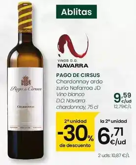 Eroski Pago de cirsus - vino blanco d.o. navarra chardonnay oferta