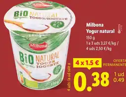 Lidl MILBONA Yogur natural oferta