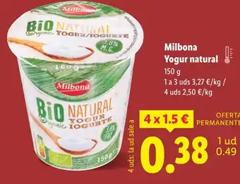Lidl MILBONA Yogur natural oferta