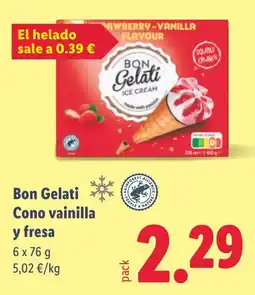 Lidl BON GELATI Cono vainilla y fresa oferta