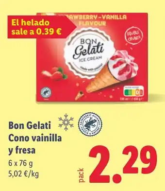 Lidl BON GELATI Cono vainilla y fresa oferta
