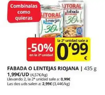 Supermercados MAS Fabada Ou Lentejas Riojana 435g oferta